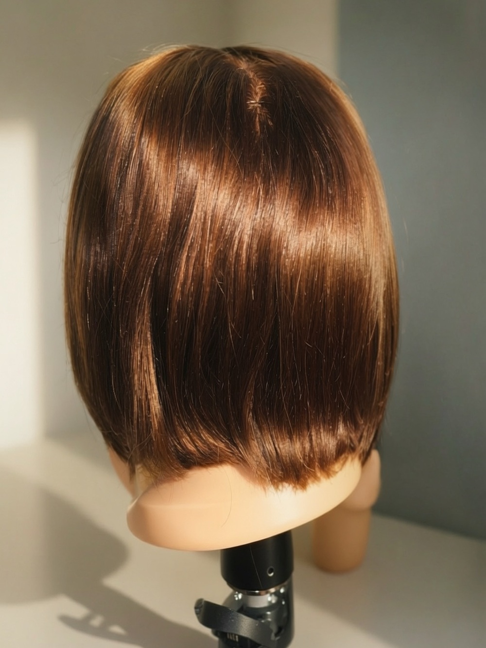 Sleek Short Straight Brown/red pivot point human hair cosmetologist doll head